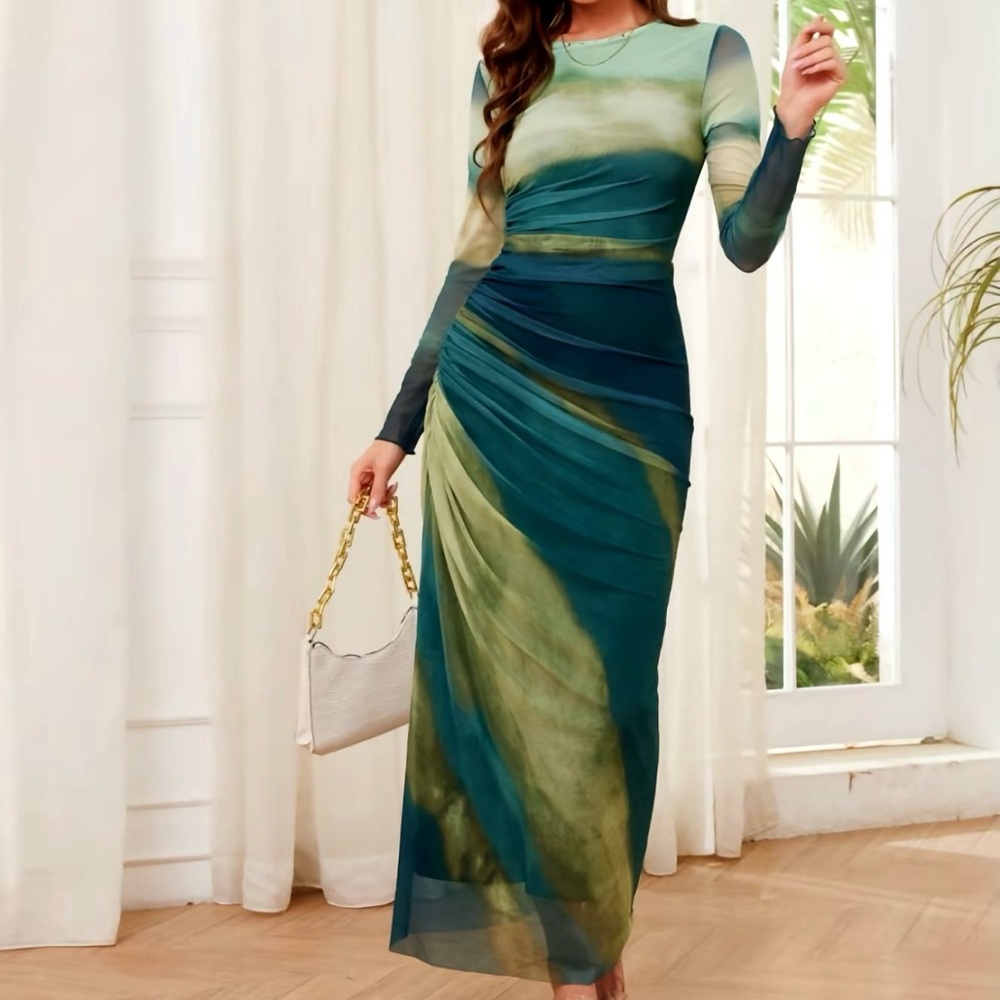 Elegant Green and Blue Maxi Dress